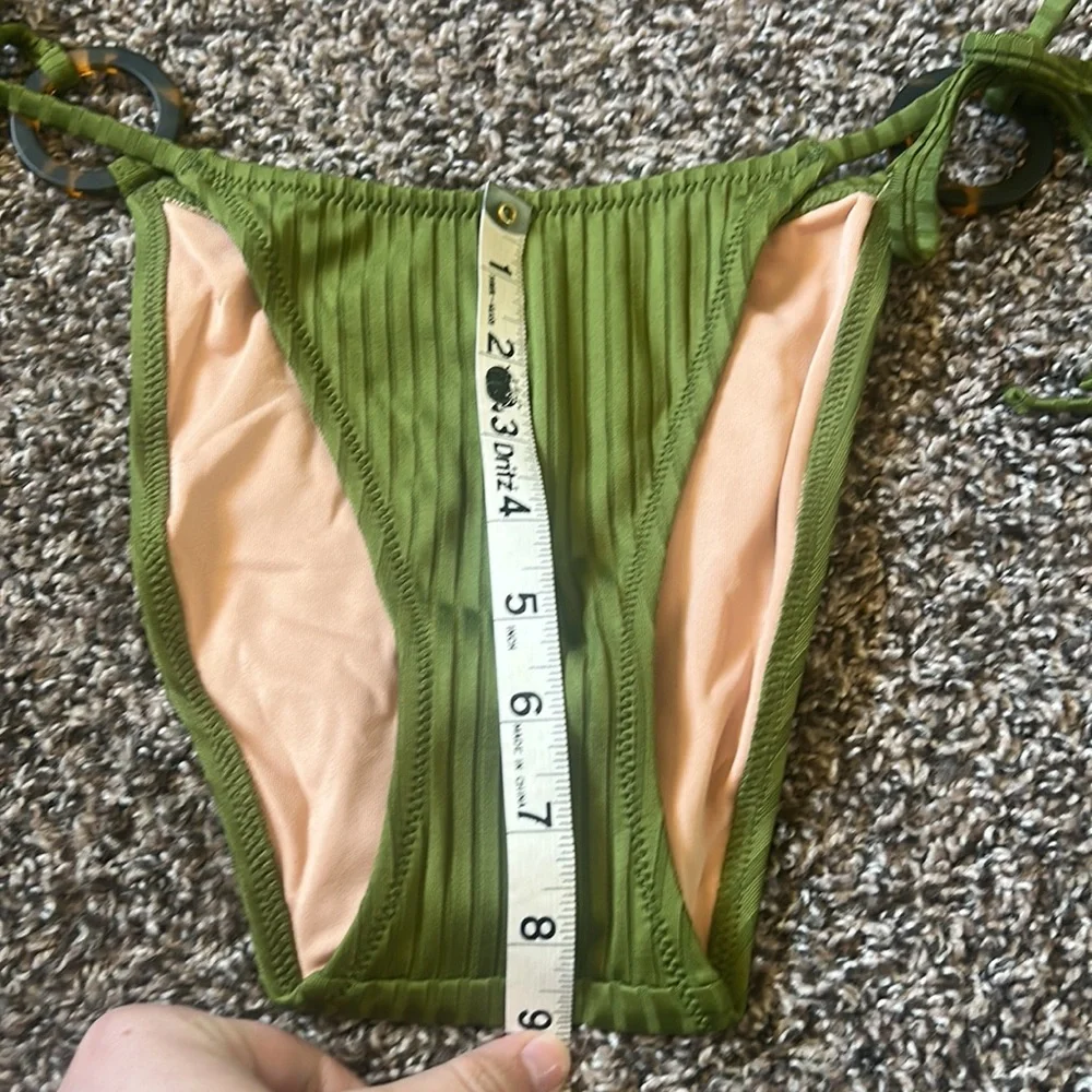 NWT J. Crew Green Wide Rib Curved-Waist Cheeky String Swim Bottoms Only S
